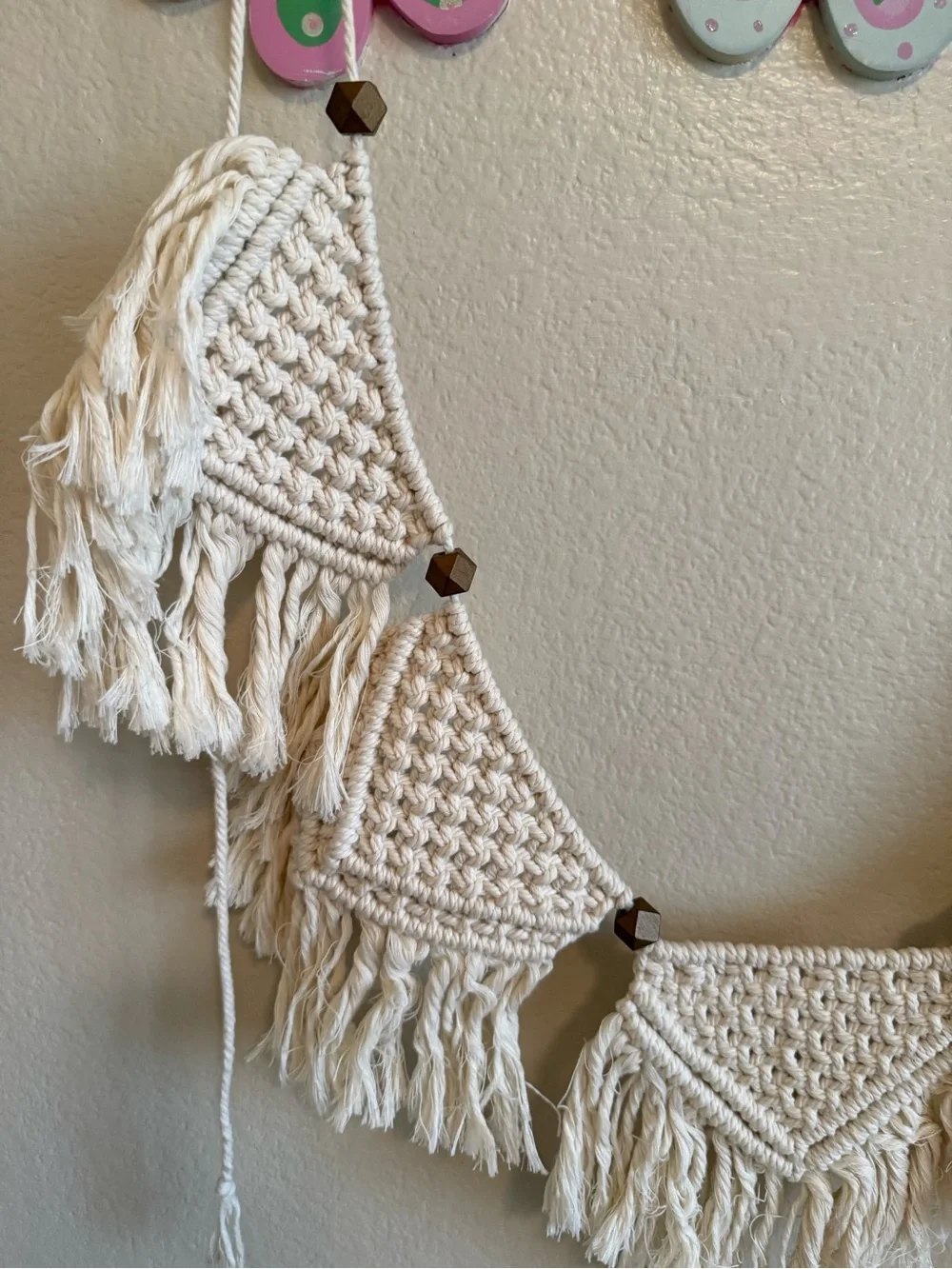 Handmade Macramé Triangle Fringe Garland - Natural Cotton